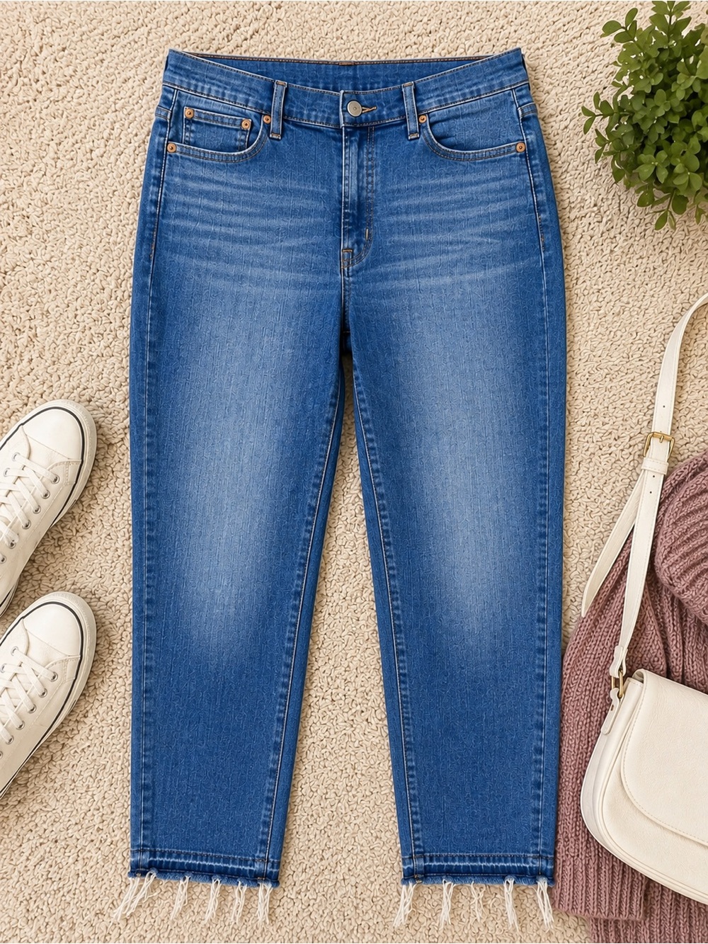 J.Crew 10” High Rise Toothpick Jeans Size 32 Medium Wash Raw Hem 27” Inseam 0025
